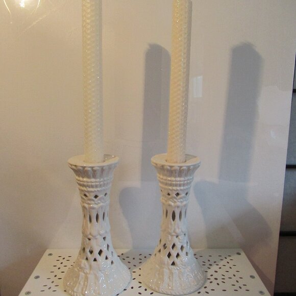 Vintage, Creamware, Filigree Candlesticks. Off White/Cream colour. 6.5" - Picture 7 of 7